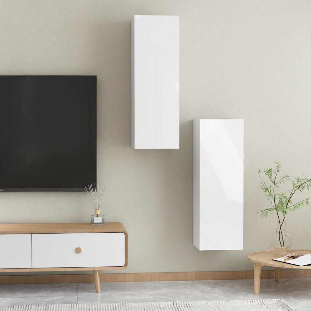 vidaXL Tv-meubels 2 st 30,5x30x90 cm bewerkt hout hoogglans wit