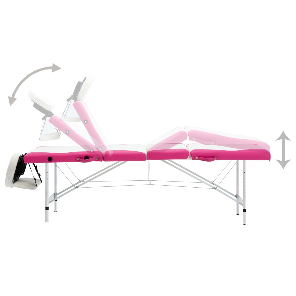 vidaXL Massagetafel inklapbaar 4 zones aluminium wit en roze