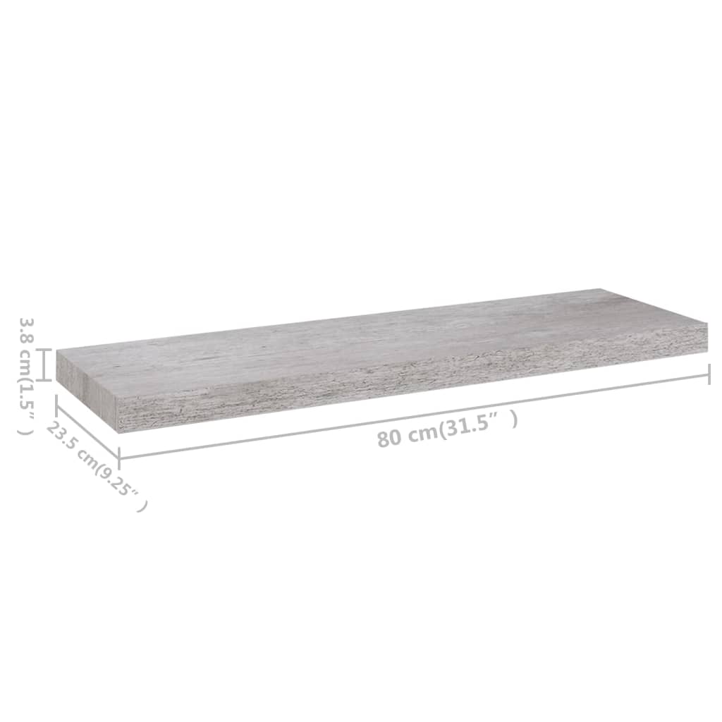 vidaXL Wandschappen zwevend 4 st 80x23,5x3,8 cm MDF betongrijs