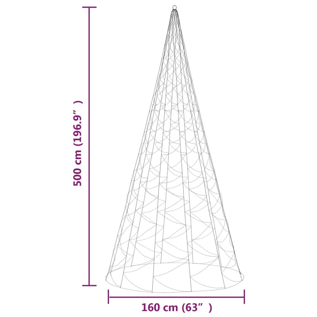 vidaXL Kerstboom voor vlaggenmast 1400 LED's warmwit 500 cm