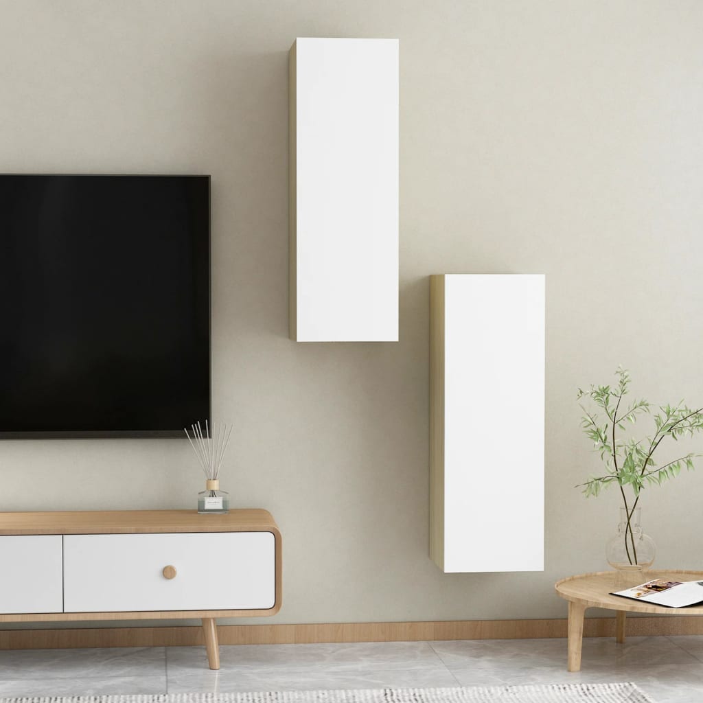 vidaXL Tv-meubels 2 st 30,5x30x90 cm bewerkt hout wit sonoma eiken