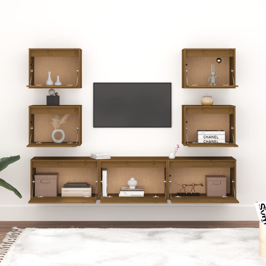 vidaXL Tv-meubelen 7 st massief grenenhout honingbruin