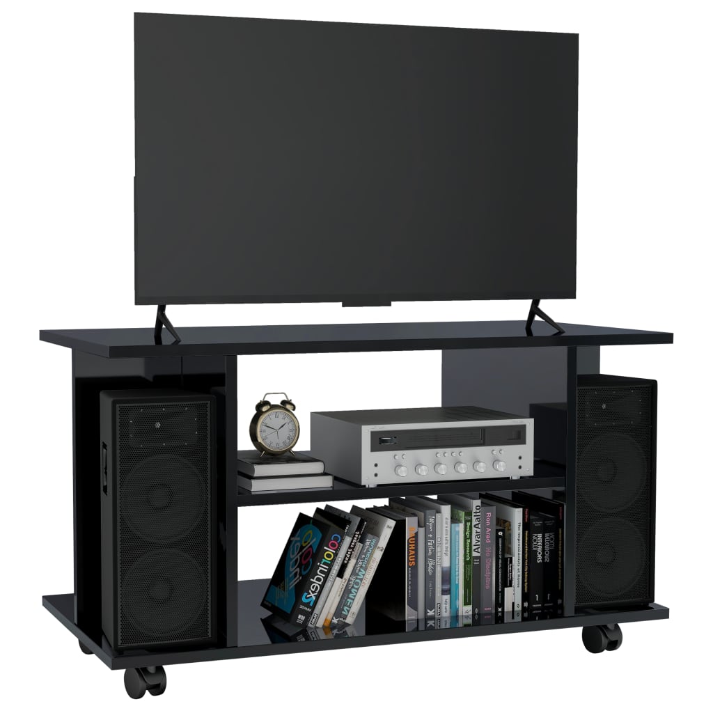 vidaXL Tv-meubel met wieltjes 80x40x40 cm spaanplaat hoogglans zwart
