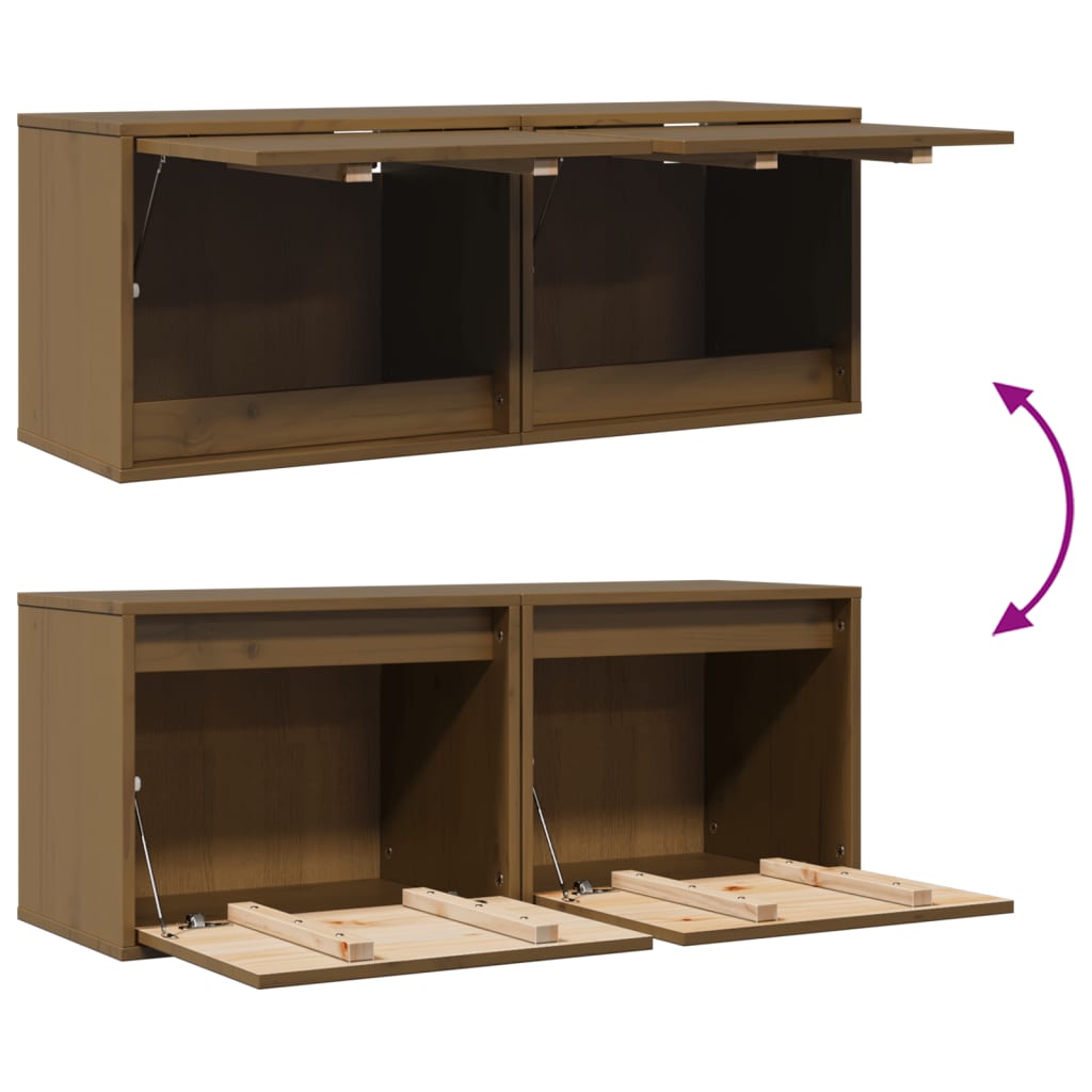 vidaXL Wandkasten 2 st 45x30x35 cm massief grenenhout honingbruin