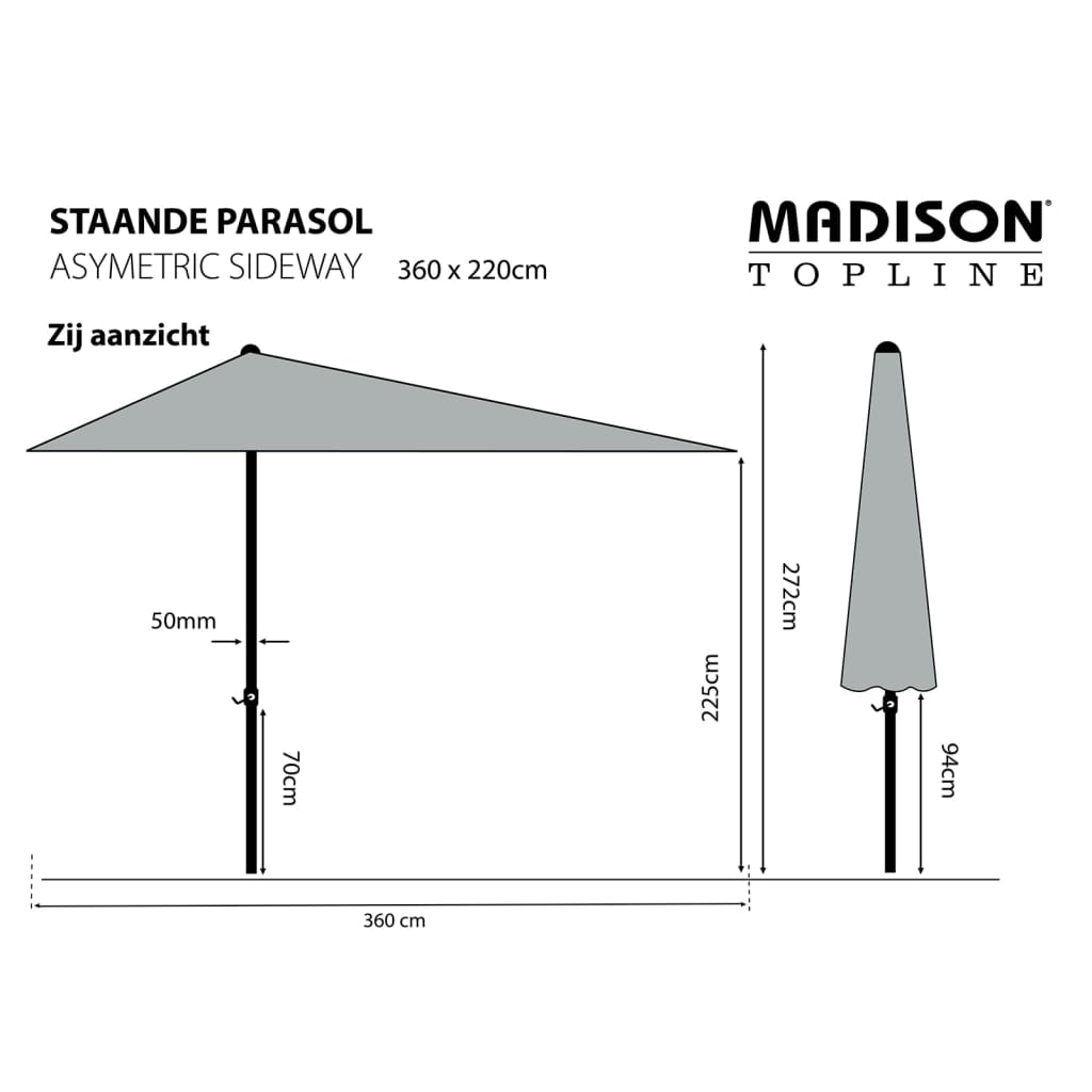 Madison Parasol Asymmetric Sideway 360x220 cm taupe PC15P015