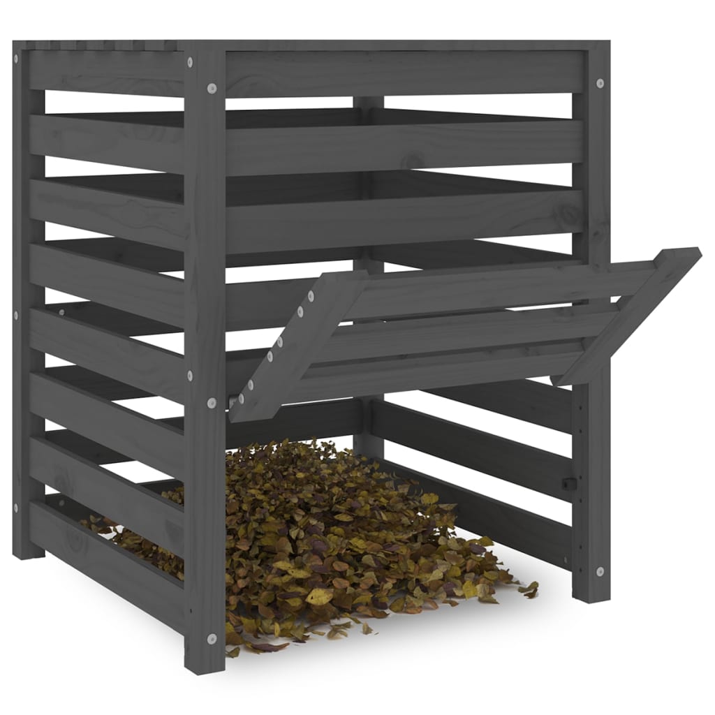 vidaXL Compostbak 63,5x63,5x77,5 cm massief grenenhout grijs