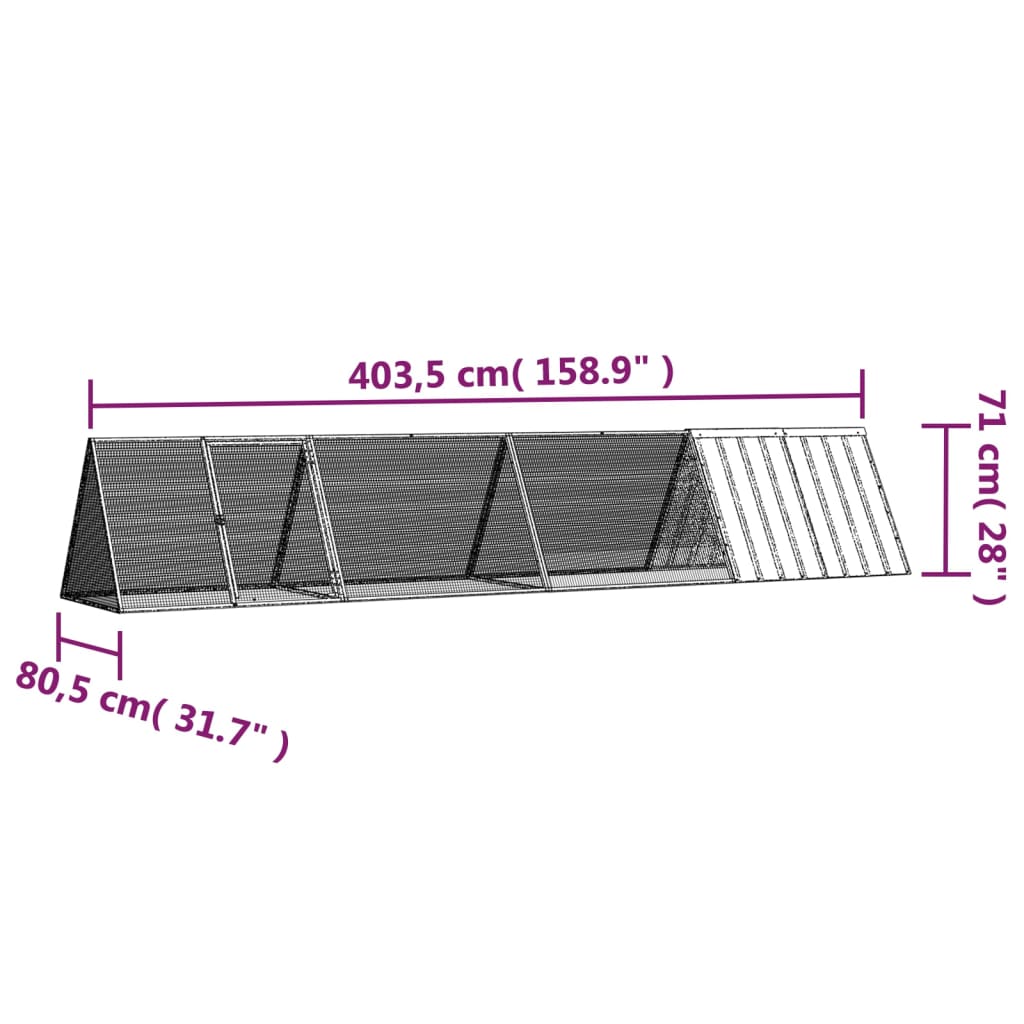 vidaXL Konijnenhok 403,5x80,5x71 cm gegalvaniseerd staal grijs