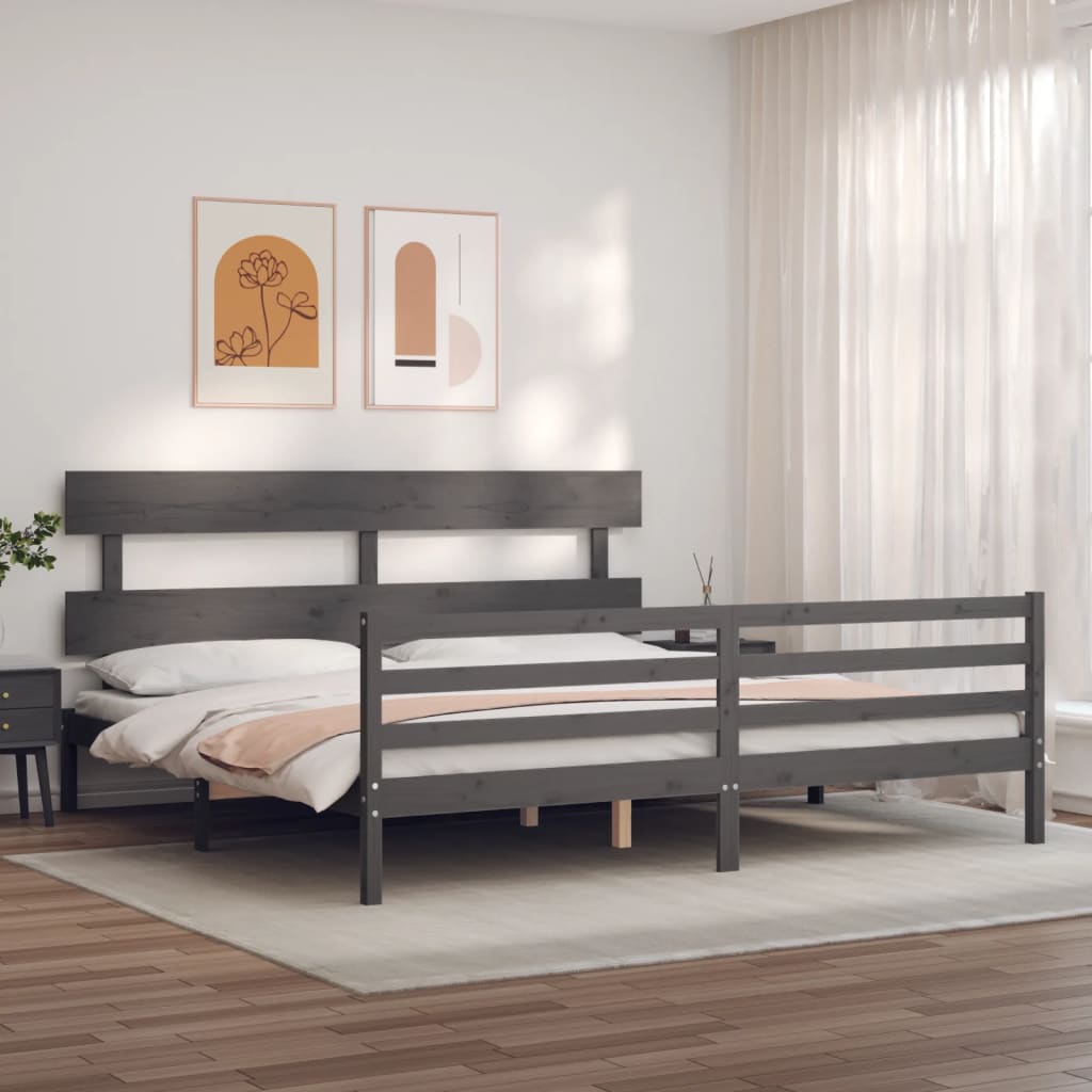vidaXL Bedframe met hoofdbord massief hout grijs 200x200 cm