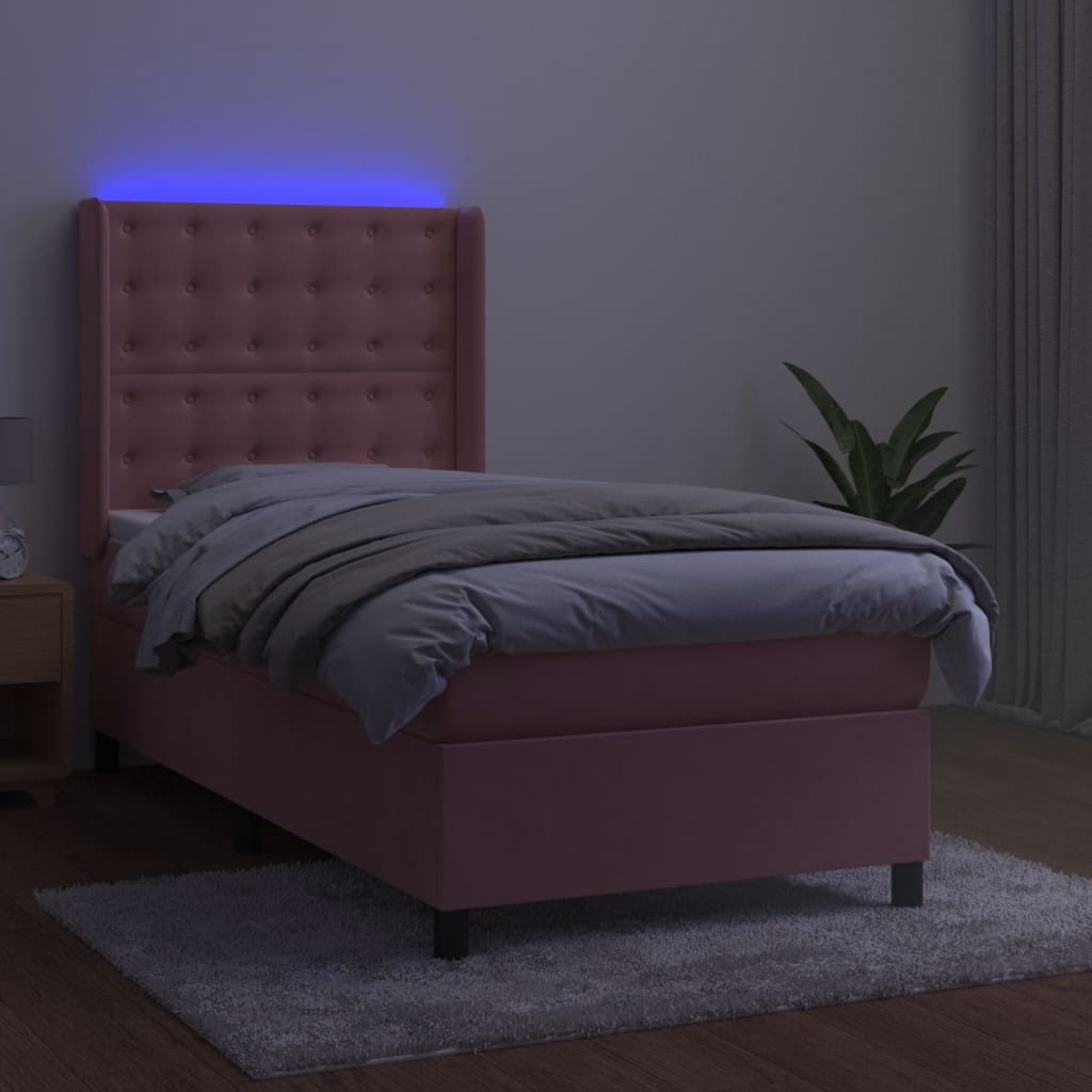 vidaXL Boxspring met matras en LED fluweel roze 100x200 cm