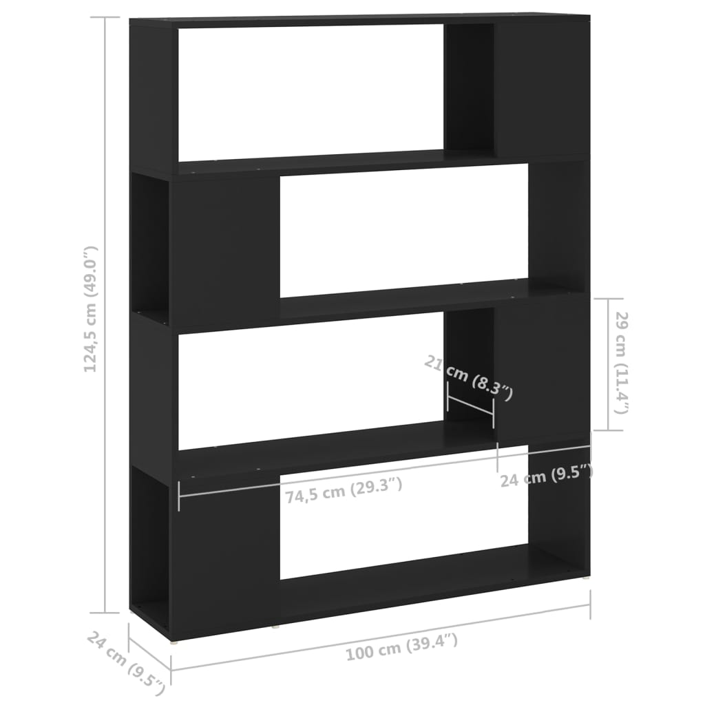 vidaXL Boekenkast/kamerscherm 100x24x124 cm zwart
