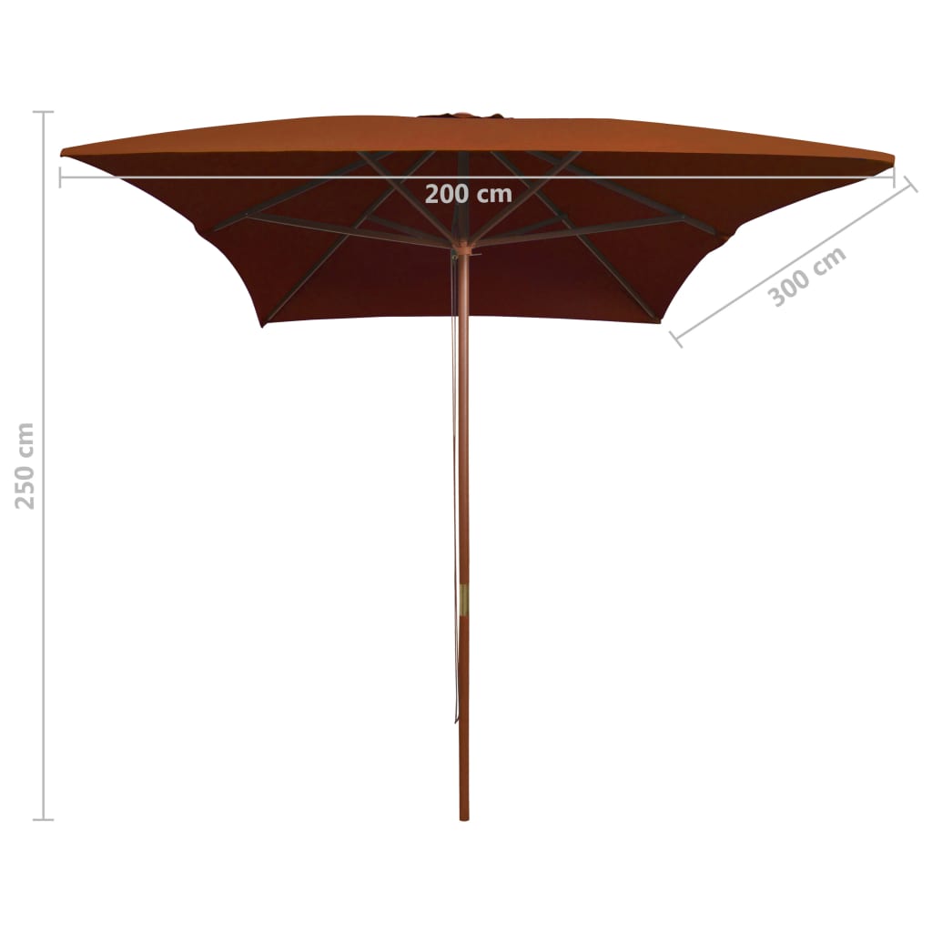 vidaXL Parasol met houten paal 200x300 cm terracottakleurig