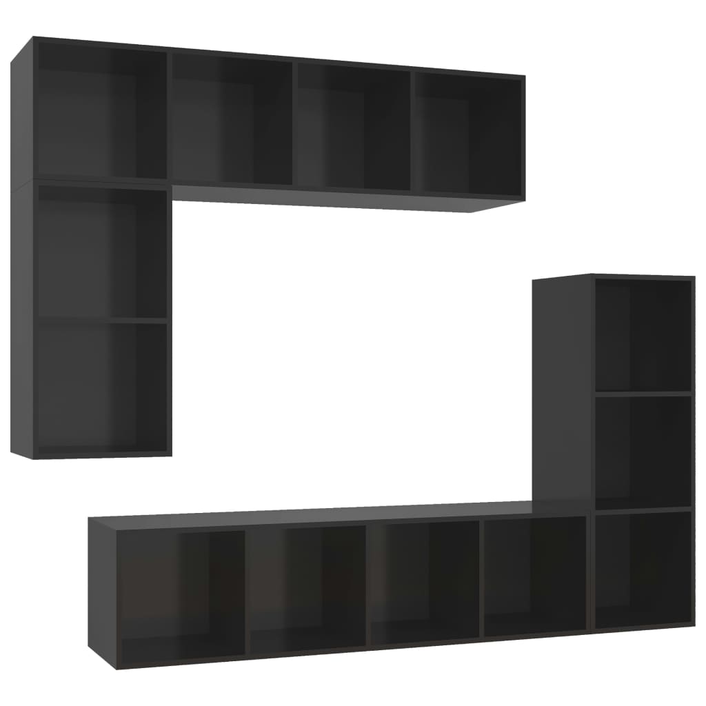 vidaXL 4-delige Tv-meubelset spaanplaat hoogglans zwart