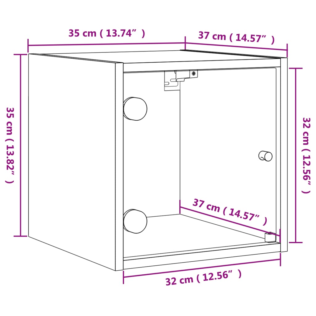 vidaXL Nachtkastje met glazen deur 35x37x35 cm zwart