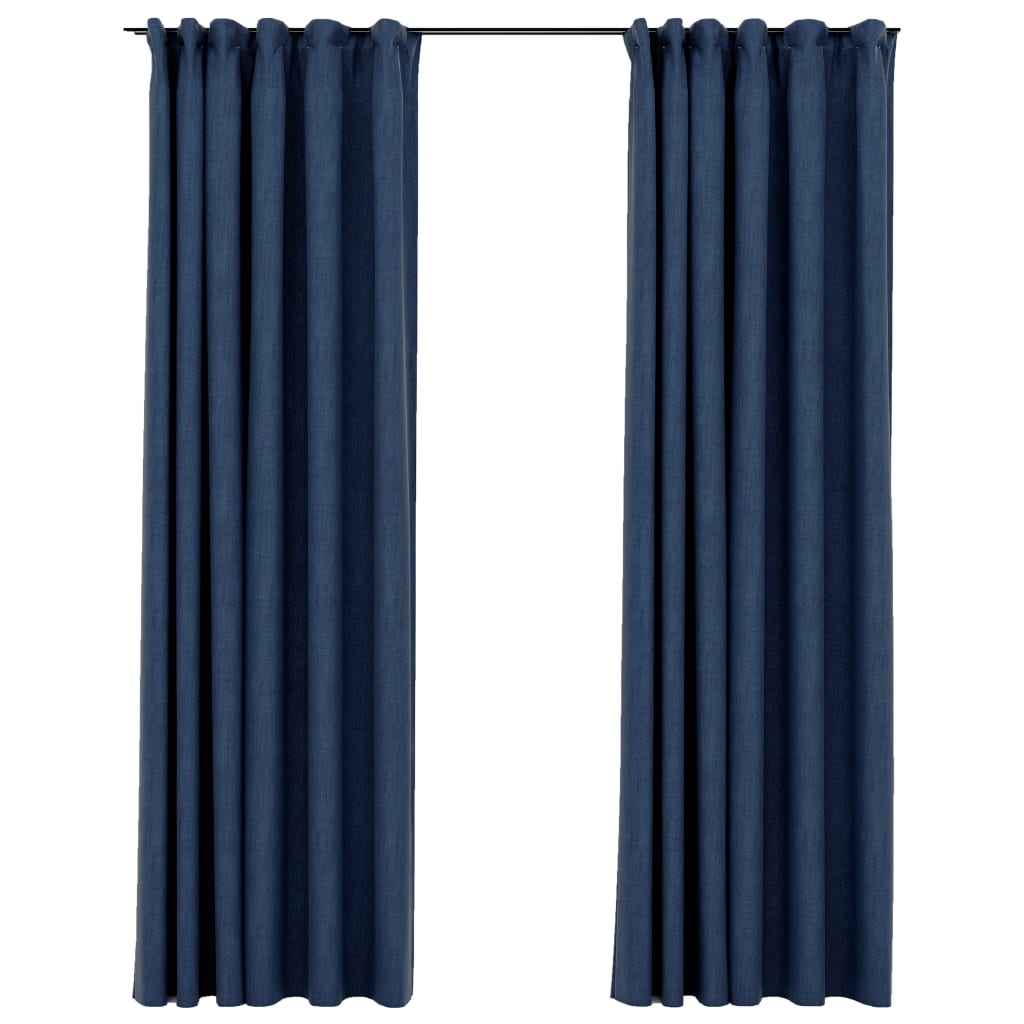 vidaXL Gordijnen linnen-look verduisterend haken 2 st 140x225 cm blauw