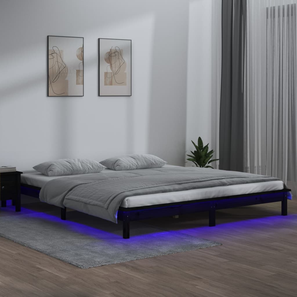 vidaXL Bedframe LED massief hout zwart 120x190 cm 4FT Small Double