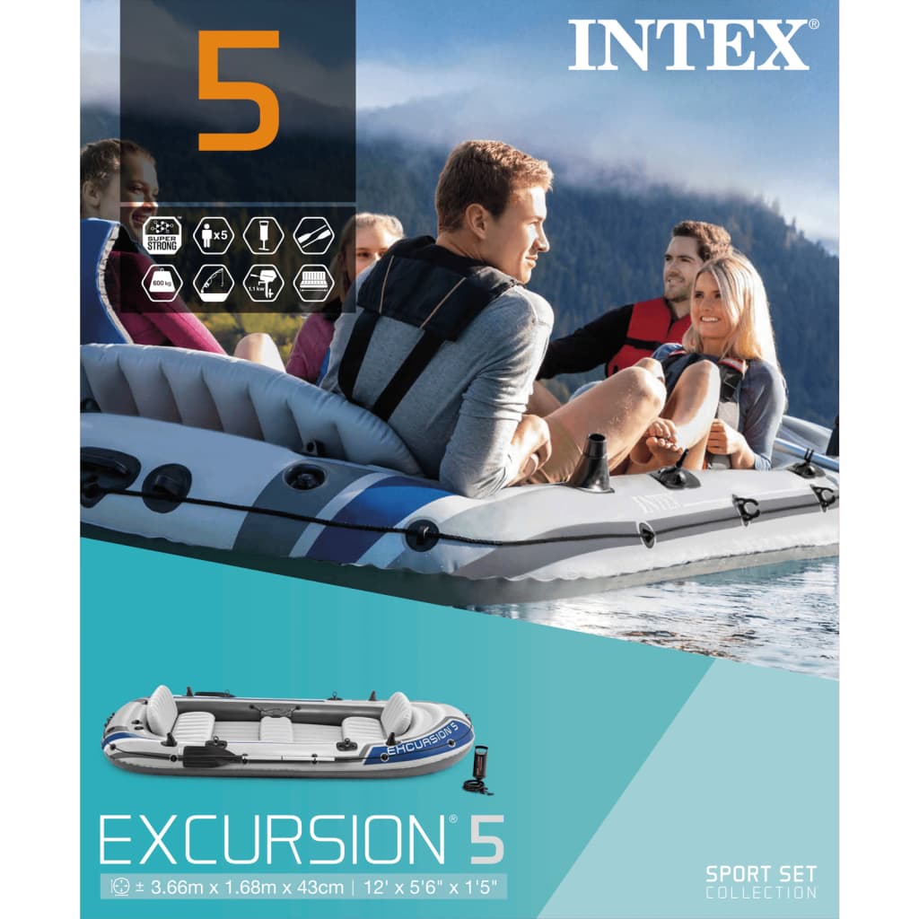 Intex Excursion 5 Opblaasboot met roeispanen en pomp 68325NP