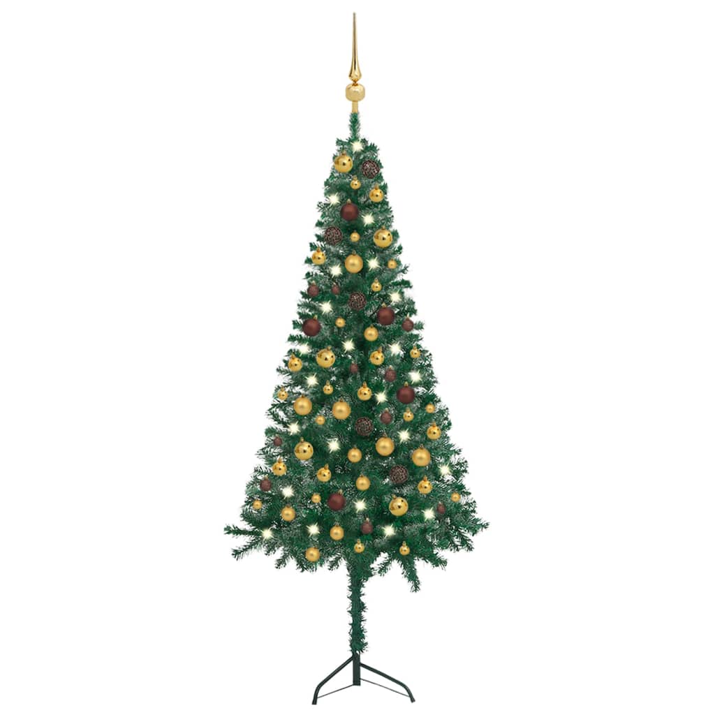 vidaXL Kunstkerstboom met LED's en kerstballen hoek 150 cm PVC groen