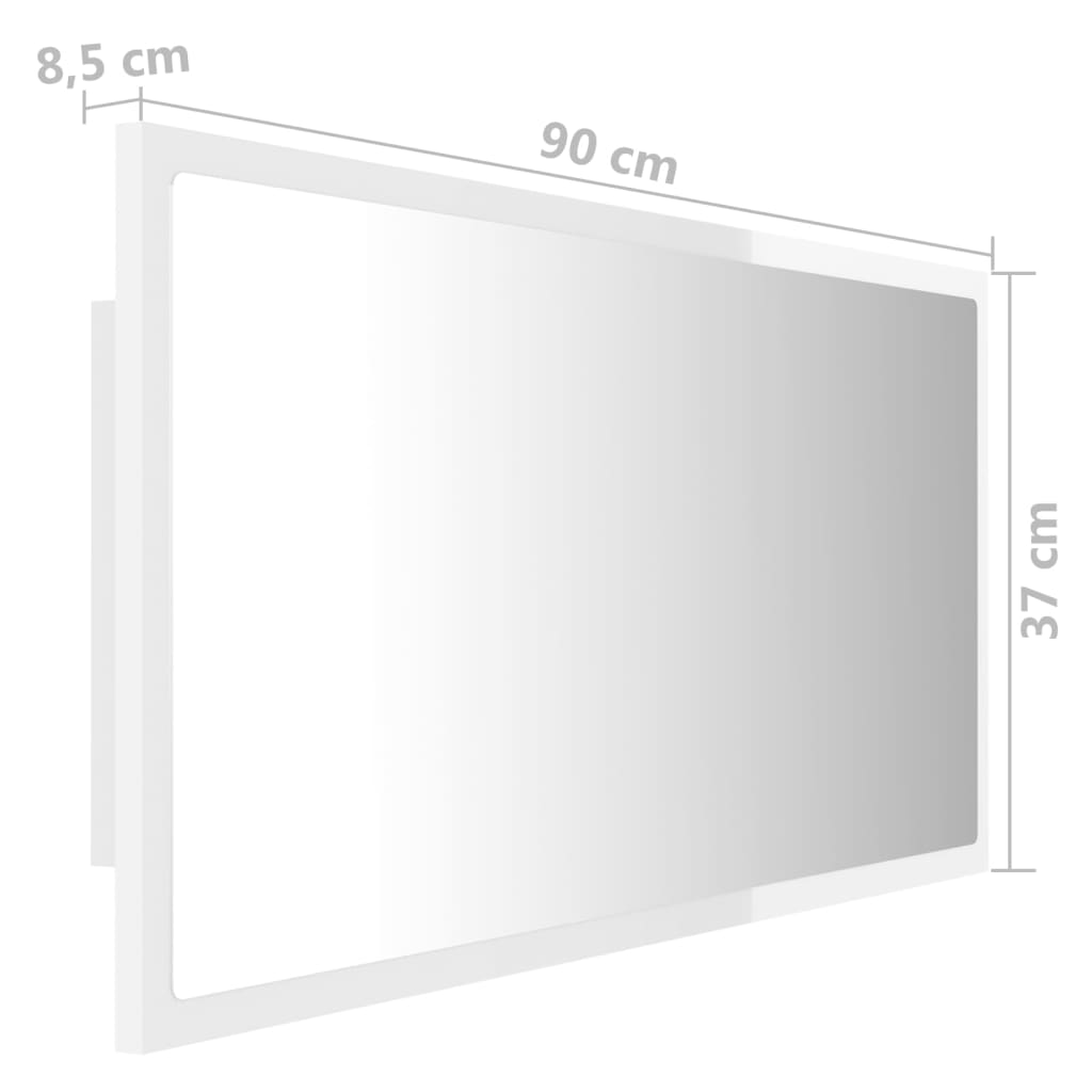 vidaXL Badkamerspiegel LED 90x8,5x37 cm spaanplaat hoogglans wit