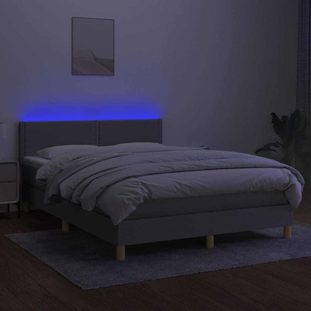 vidaXL Boxspring met matras en LED stof lichtgrijs 140x190 cm