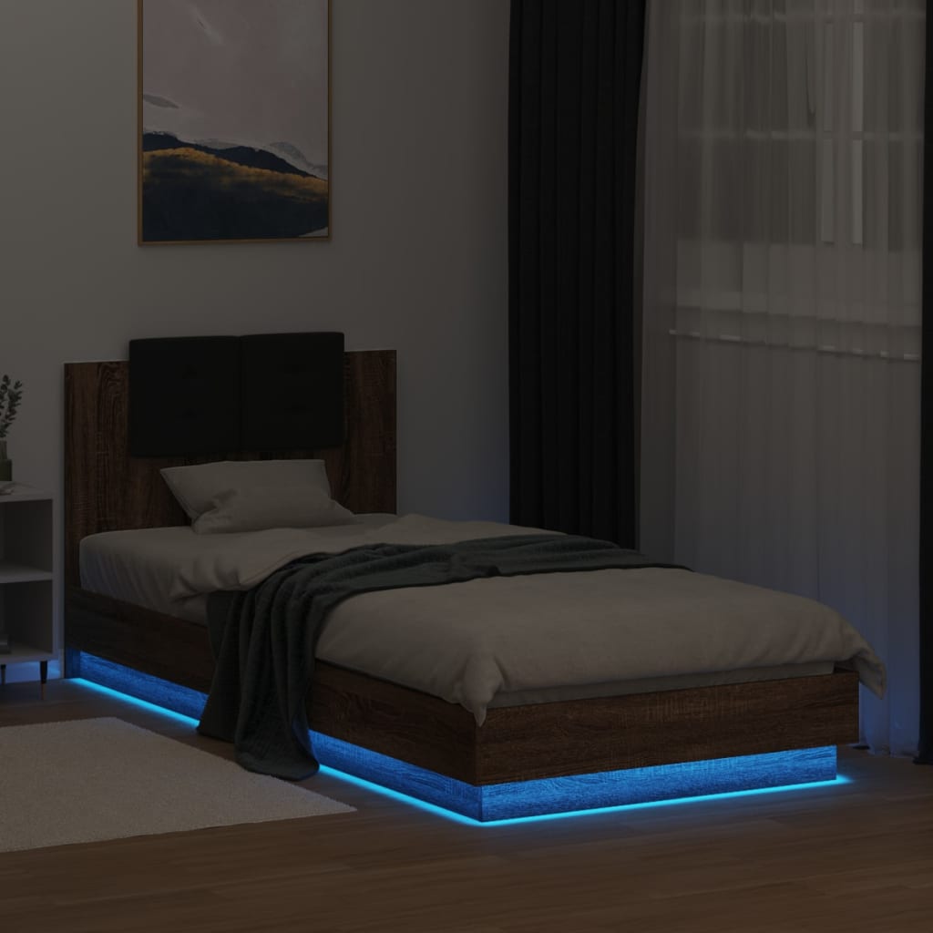 vidaXL Bedframe met hoofdbord en LED bruineikenkleurig 90x200 cm