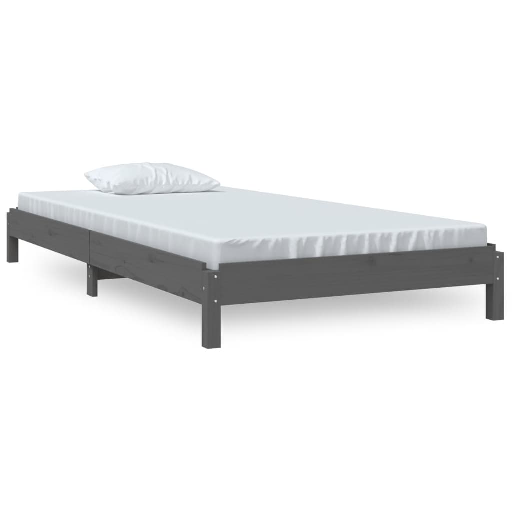 vidaXL Bed stapelbaar 75x190 cm massief grenenhout grijs
