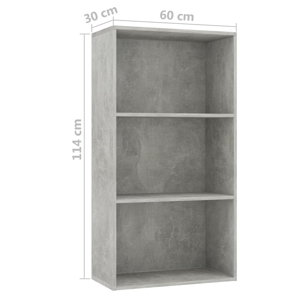 vidaXL Boekenkast met 3 schappen 60x30x114 cm bewerkt hout betongrijs