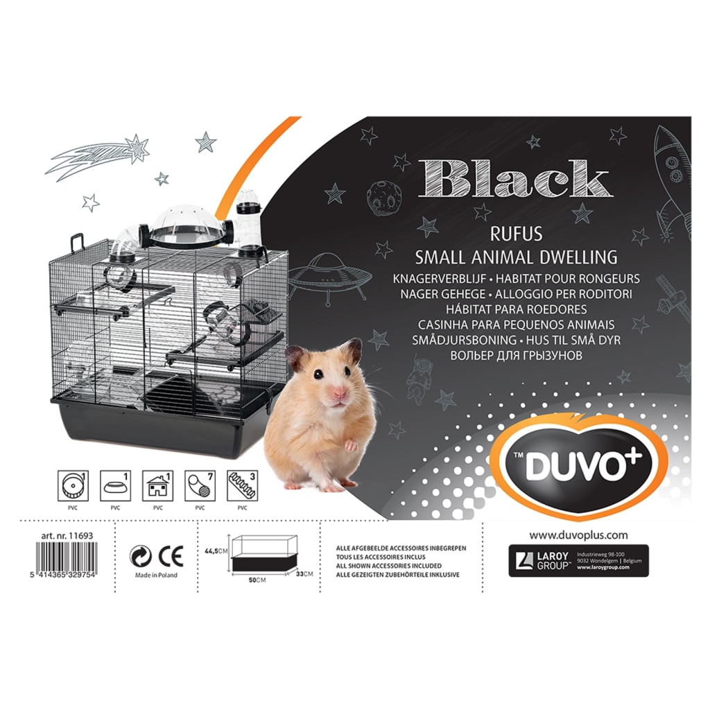 Duvoplus Hamsterkooi Black Rufus accessoires 50x33x44,5 cm zwart