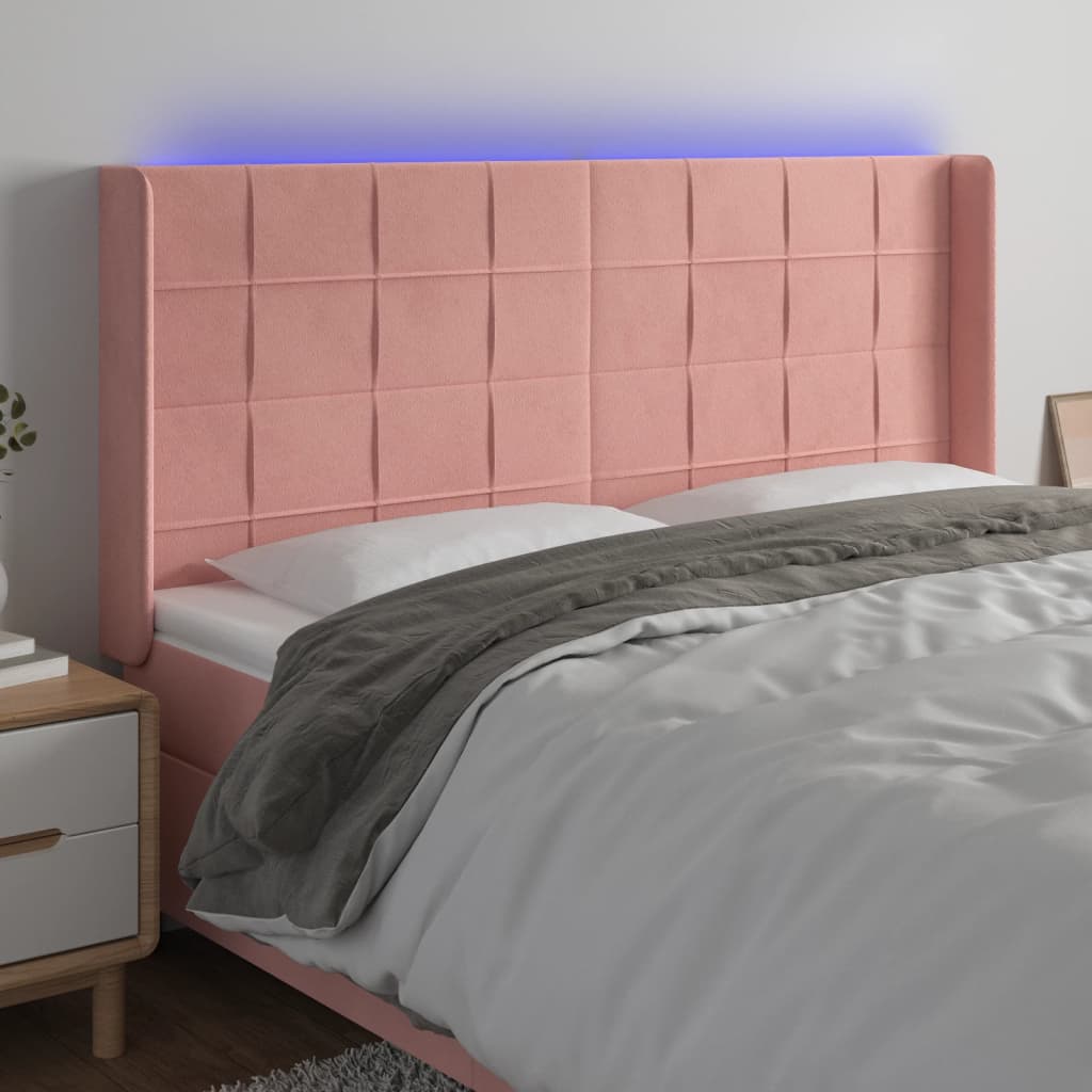 vidaXL Hoofdbord LED 163x16x118/128 cm fluweel roze