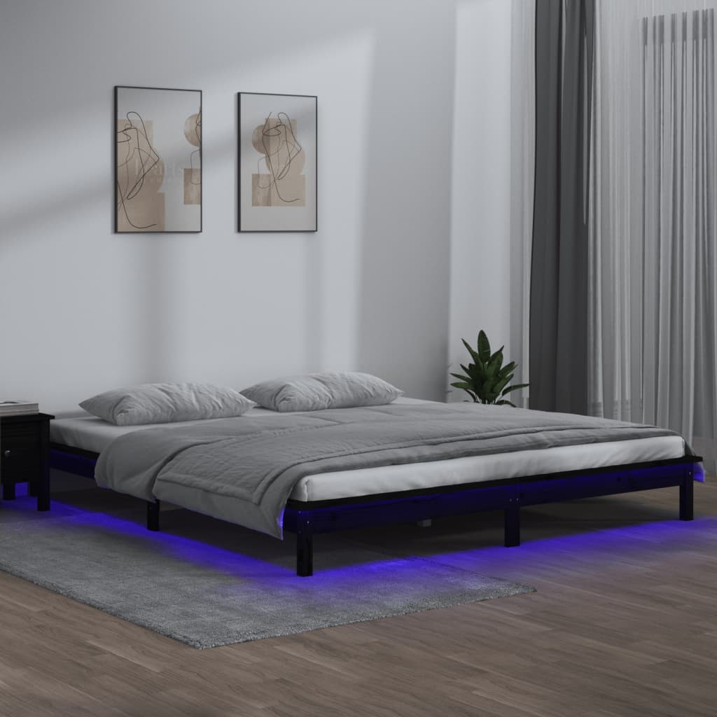 vidaXL Bedframe LED massief hout zwart 150x200 cm