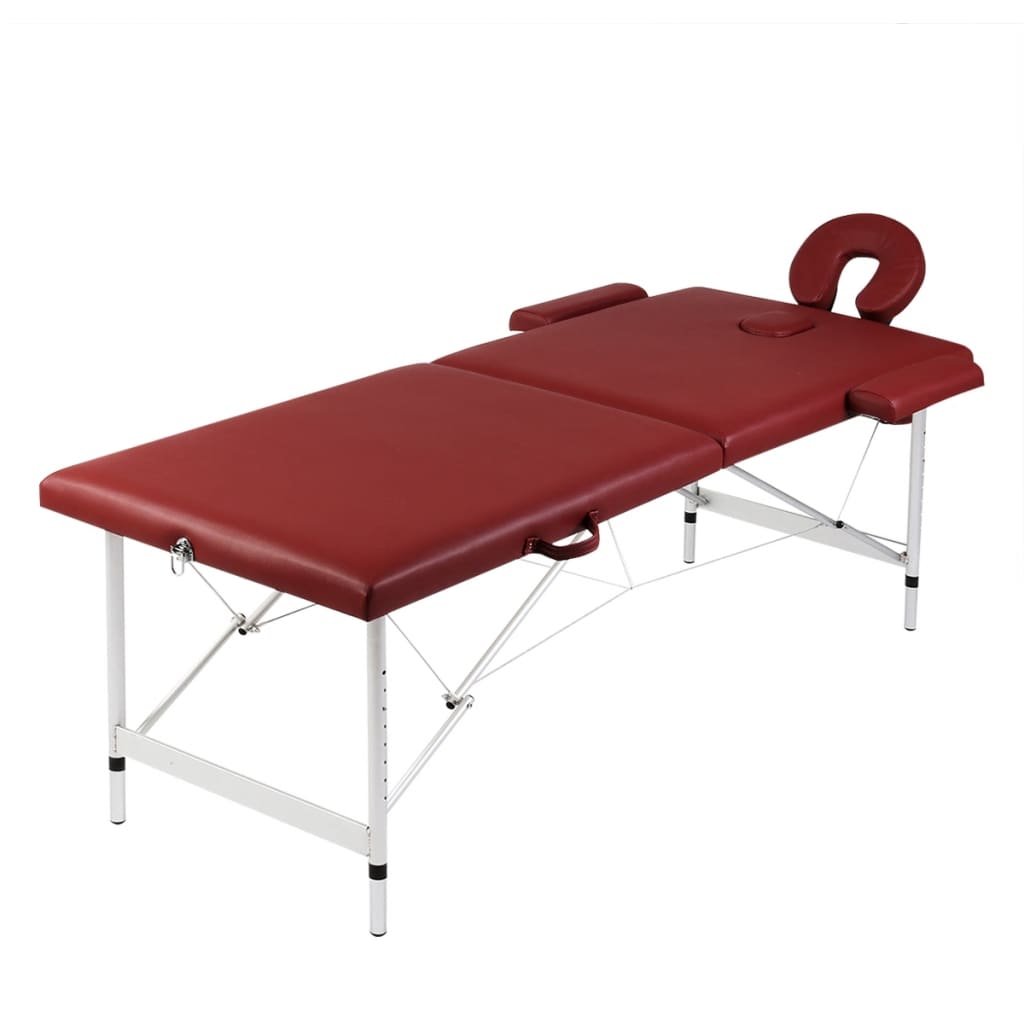vidaXL Massagetafel met 2 zones inklapbaar aluminum frame rood