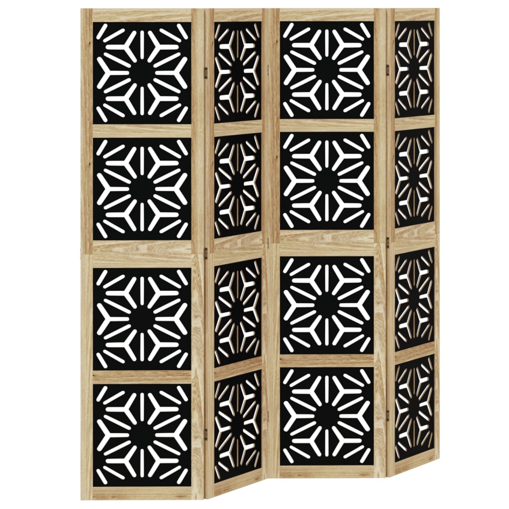 vidaXL Kamerscherm met 4 panelen massief paulowniahout bruin en zwart