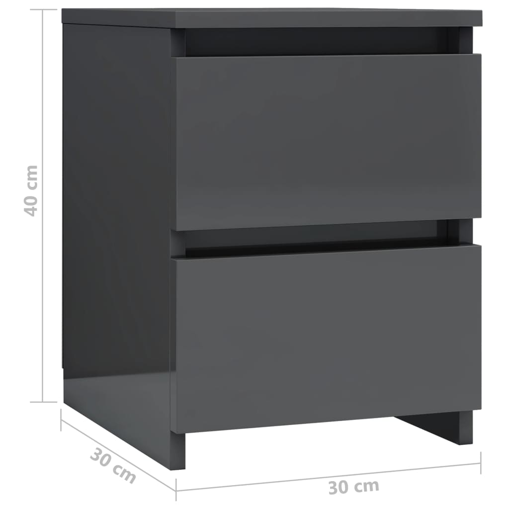 vidaXL Nachtkastjes 2 st 30x30x40 cm bewerkt hout hoogglans grijs
