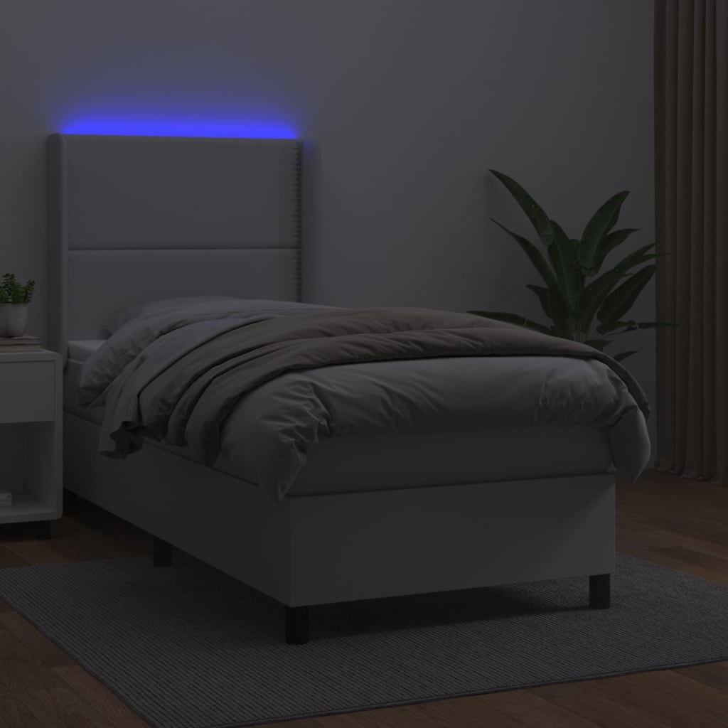vidaXL Boxspring met matras en LED kunstleer wit 100x200 cm