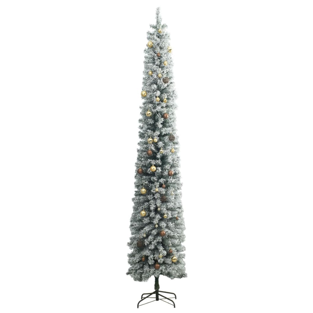 vidaXL Kerstboom smal 300 LED's kerstballen en sneeuw 300 cm