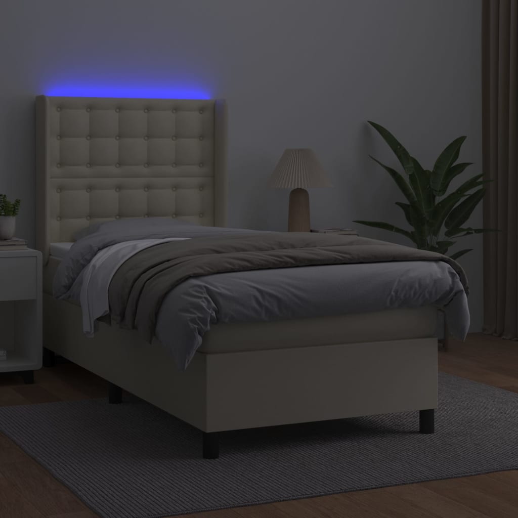 vidaXL Boxspring met matras en LED kunstleer crèmekleurig 100x200 cm