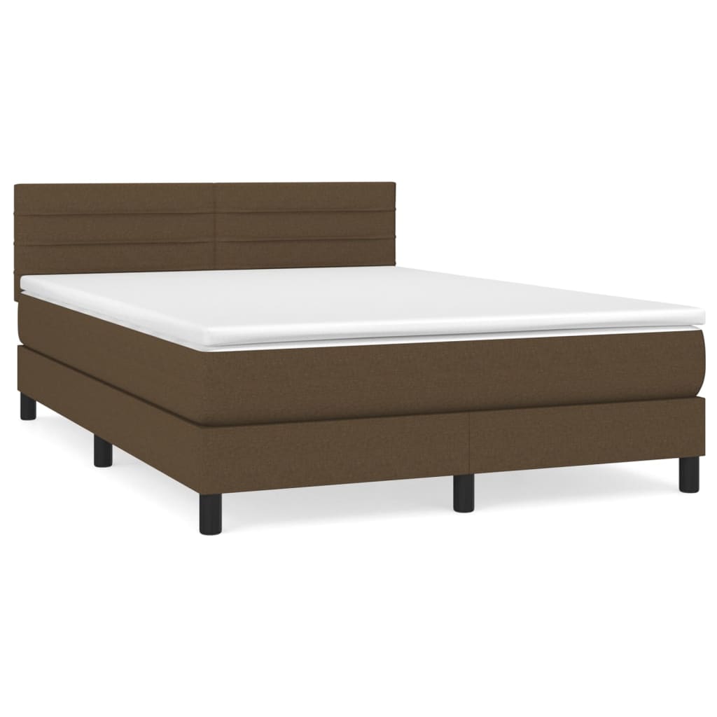 vidaXL Boxspring met matras stof donkerbruin 140x200 cm