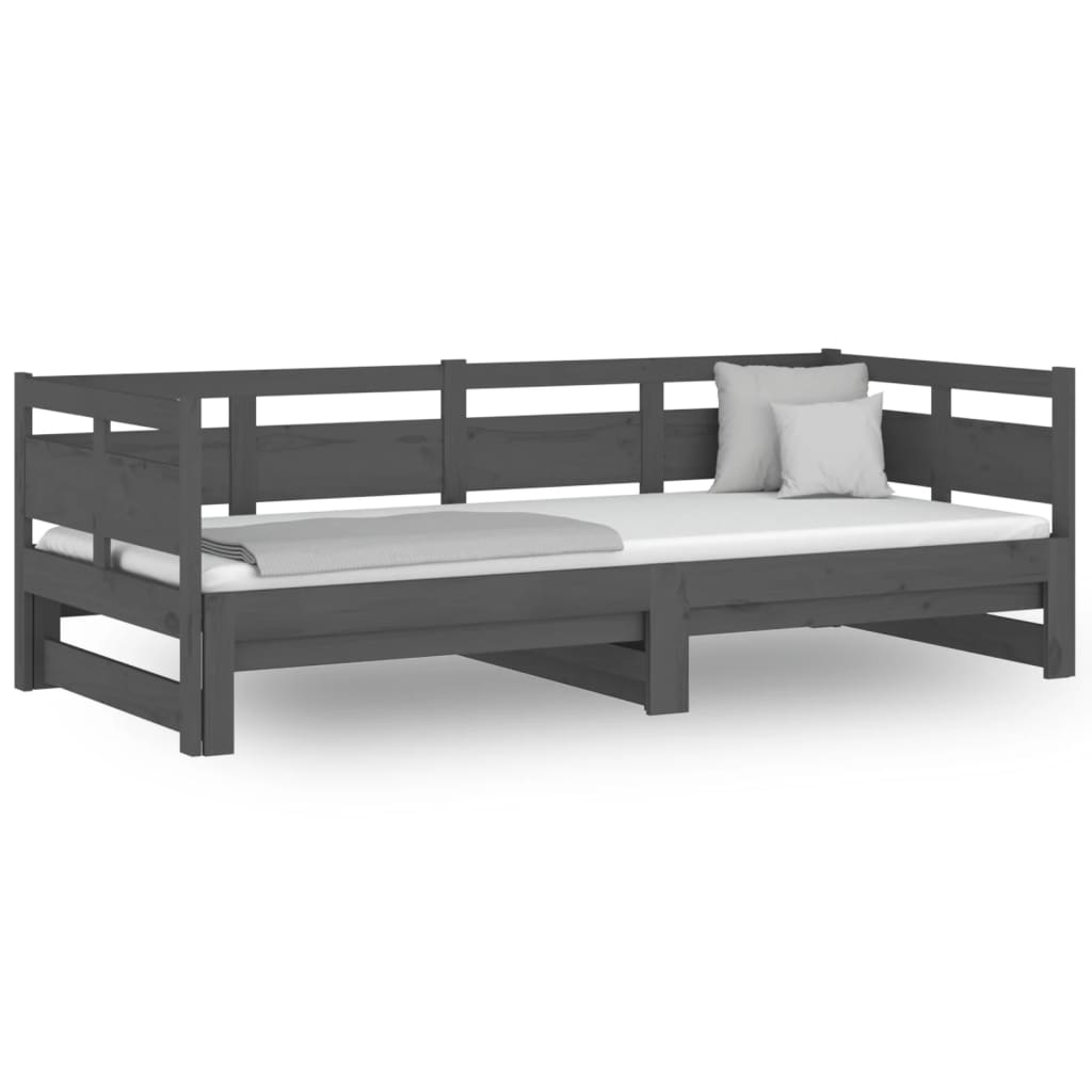vidaXL Slaapbank uitschuifbaar massief grenenhout grijs 2x(90x190) cm