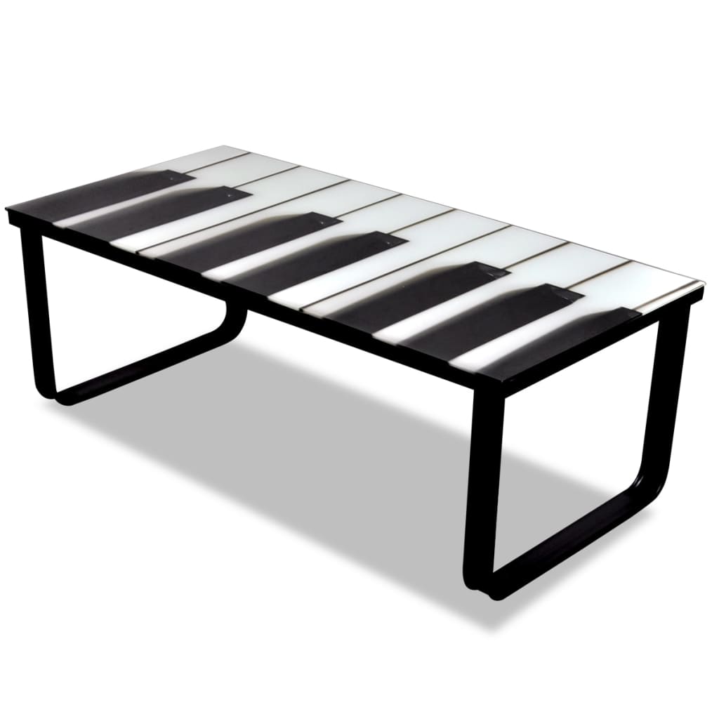 vidaXL Salontafel met piano-print glazen tafelblad