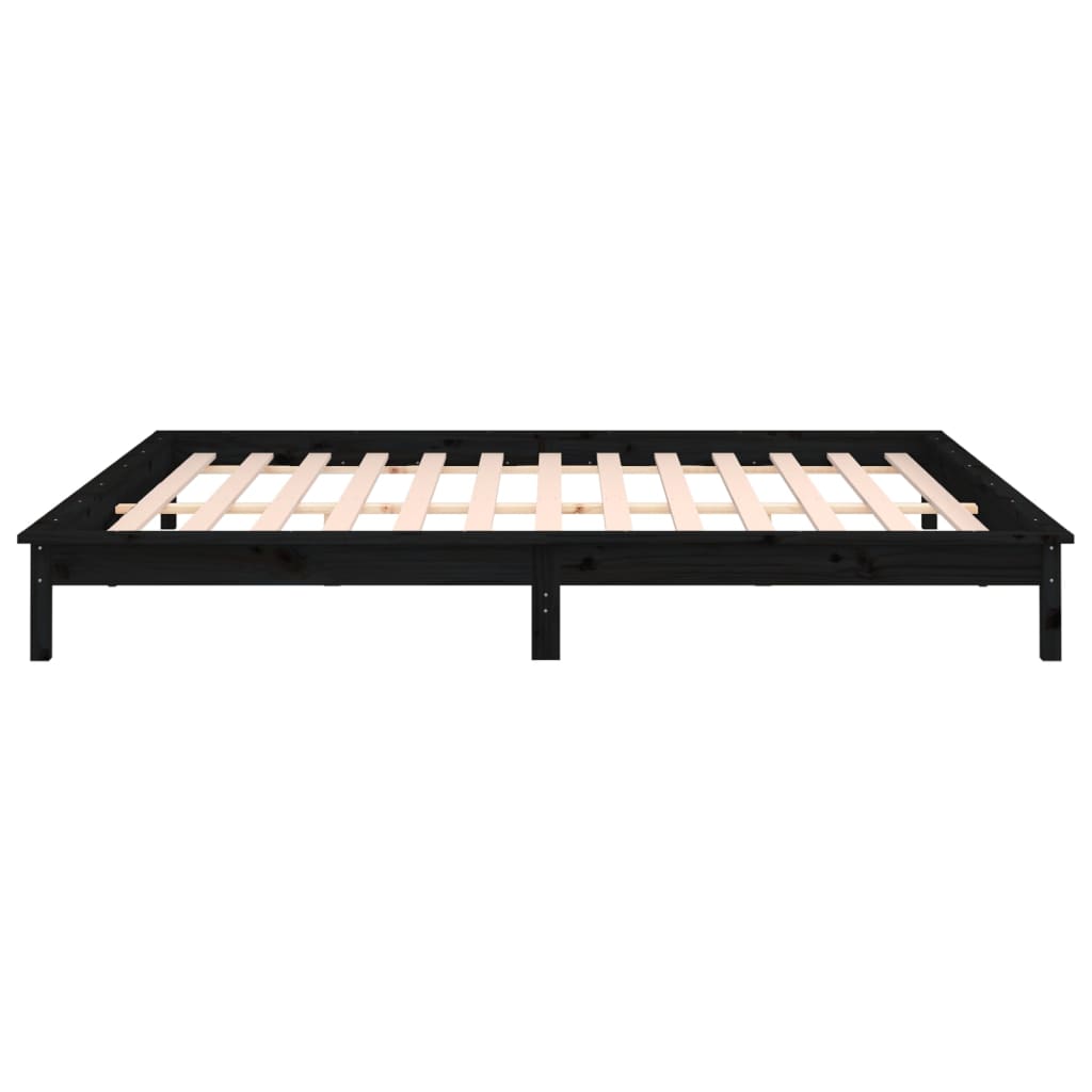 vidaXL Bedframe LED massief hout zwart 140x200 cm