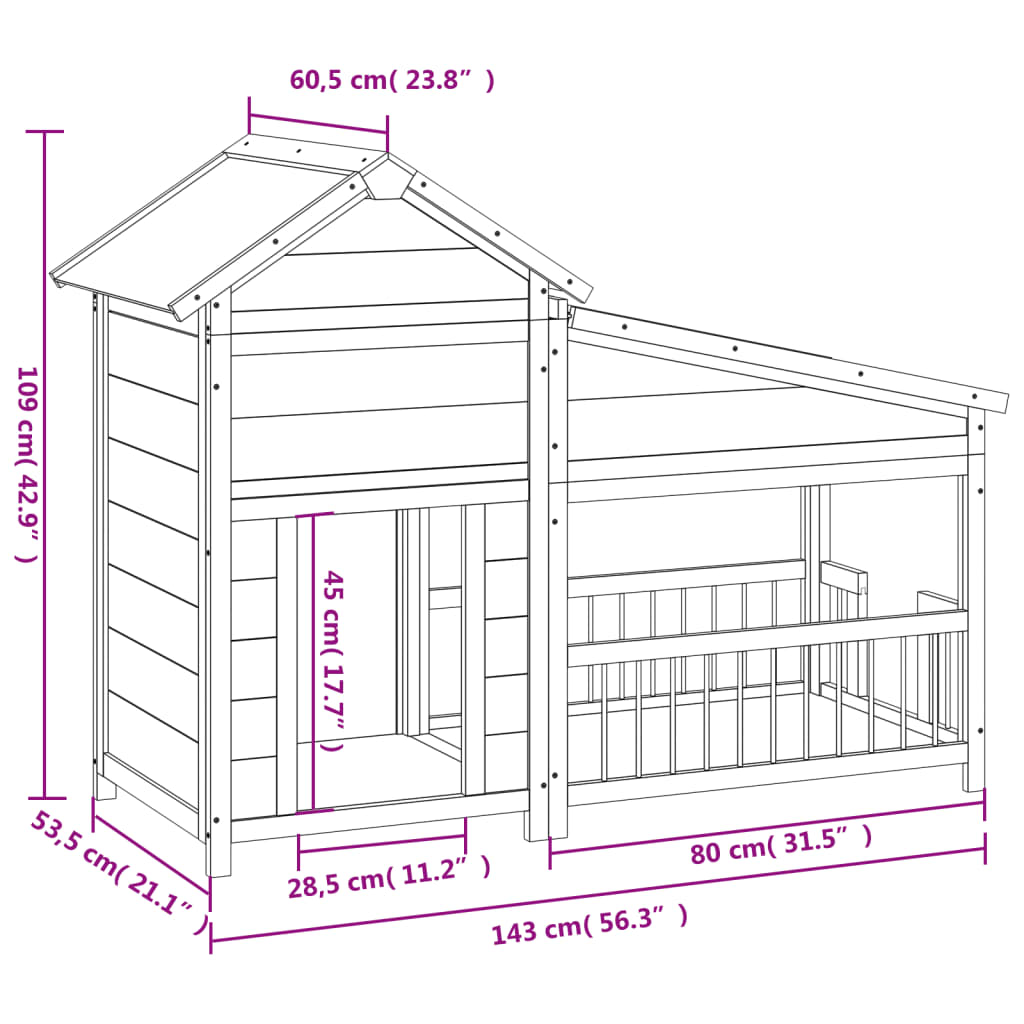 vidaXL Hondenhok 143x60,5x109 cm massief grenenhout bruin
