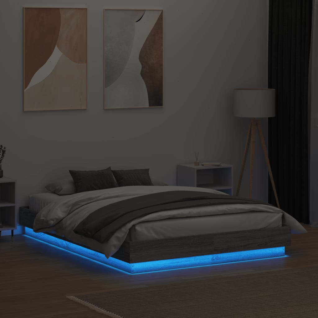 vidaXL Bedframe met LED-verlichting grijs sonoma eikenkleur 120x190 cm