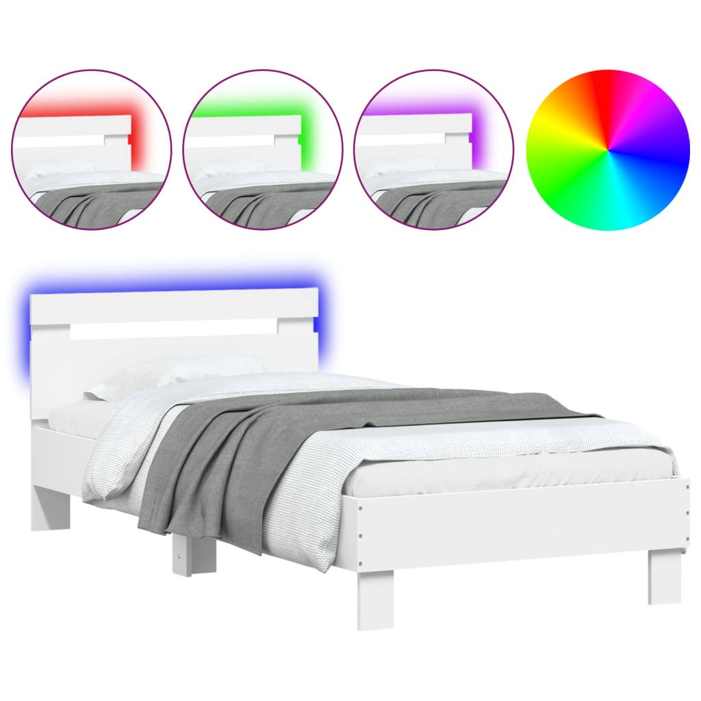 vidaXL Bedframe met hoofdbord en LED-verlichting wit 75x190 cm