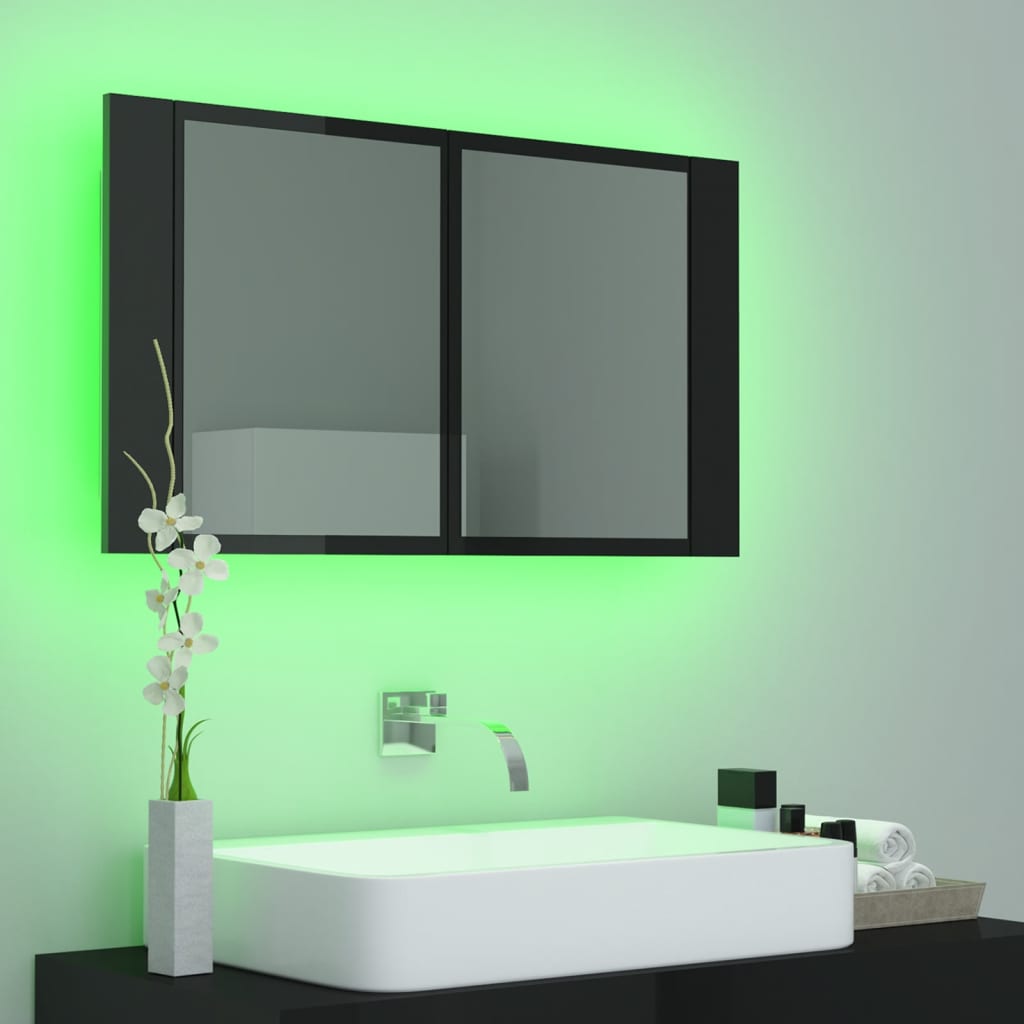 vidaXL Badkamerkast met spiegel en LED 80x12x45 acryl hoogglans zwart