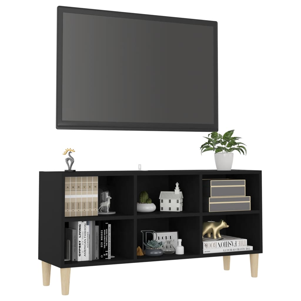 vidaXL Tv-meubel met massief houten poten 103,5x30x50 cm zwart