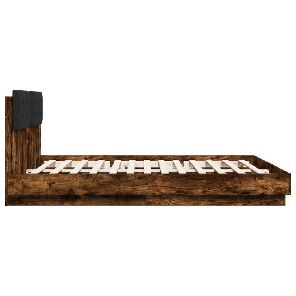 vidaXL Bedframe met hoofdeinde bewerkt hout gerookt eiken 200x200 cm