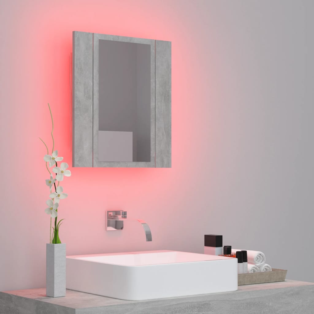vidaXL Badkamerkast met spiegel en LED 40x12x45 cm betongrijs