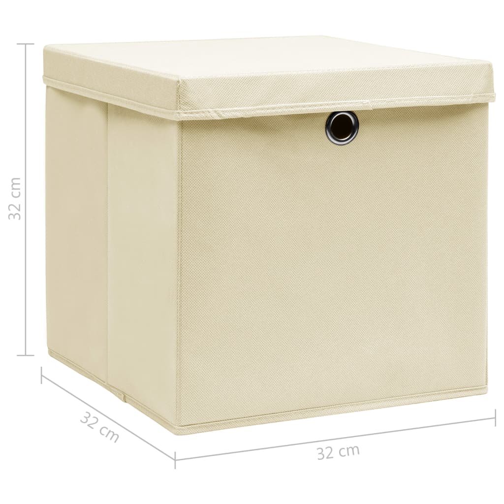 vidaXL Opbergboxen met deksel 4 st 32x32x32 cm stof crèmekleurig
