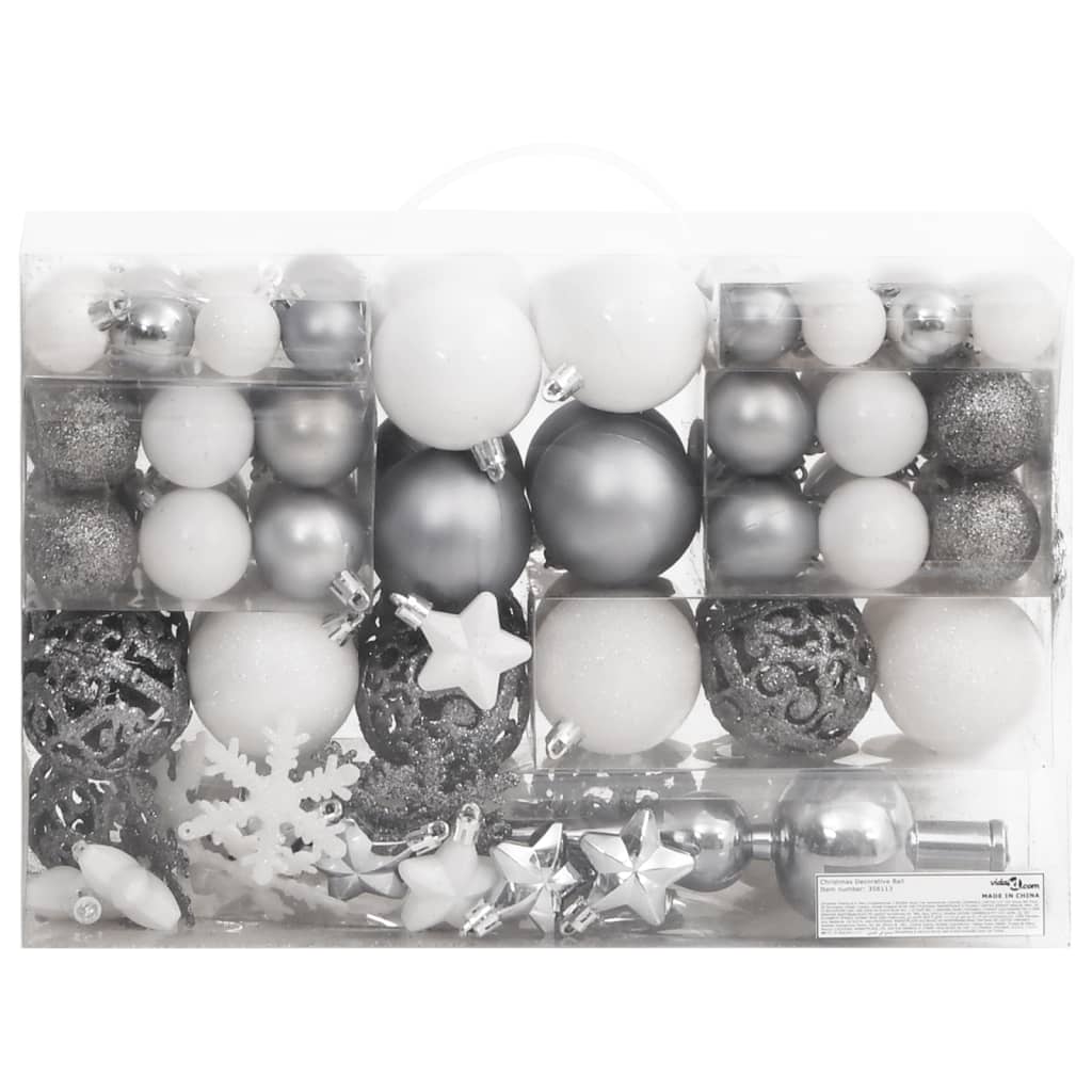 vidaXL 111-delige Kerstballenset polystyreen wit en grijs