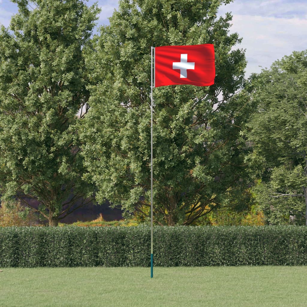 vidaXL Vlag met vlaggenmast Zwitserland 5,55 m aluminium