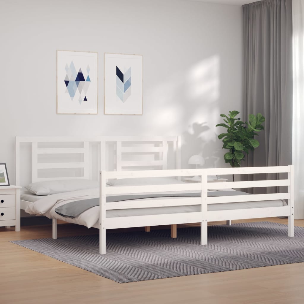 vidaXL Bedframe met hoofdbord massief hout wit 200x200 cm